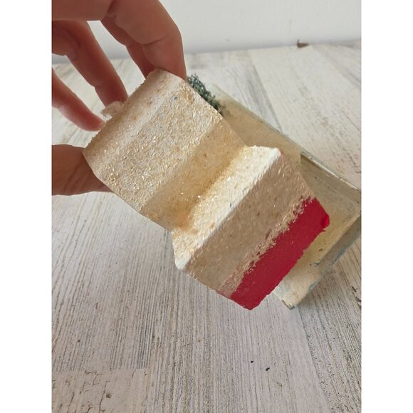 Vintage putz mica white tree house village Japan paper decor unique - Picture 4 of 7